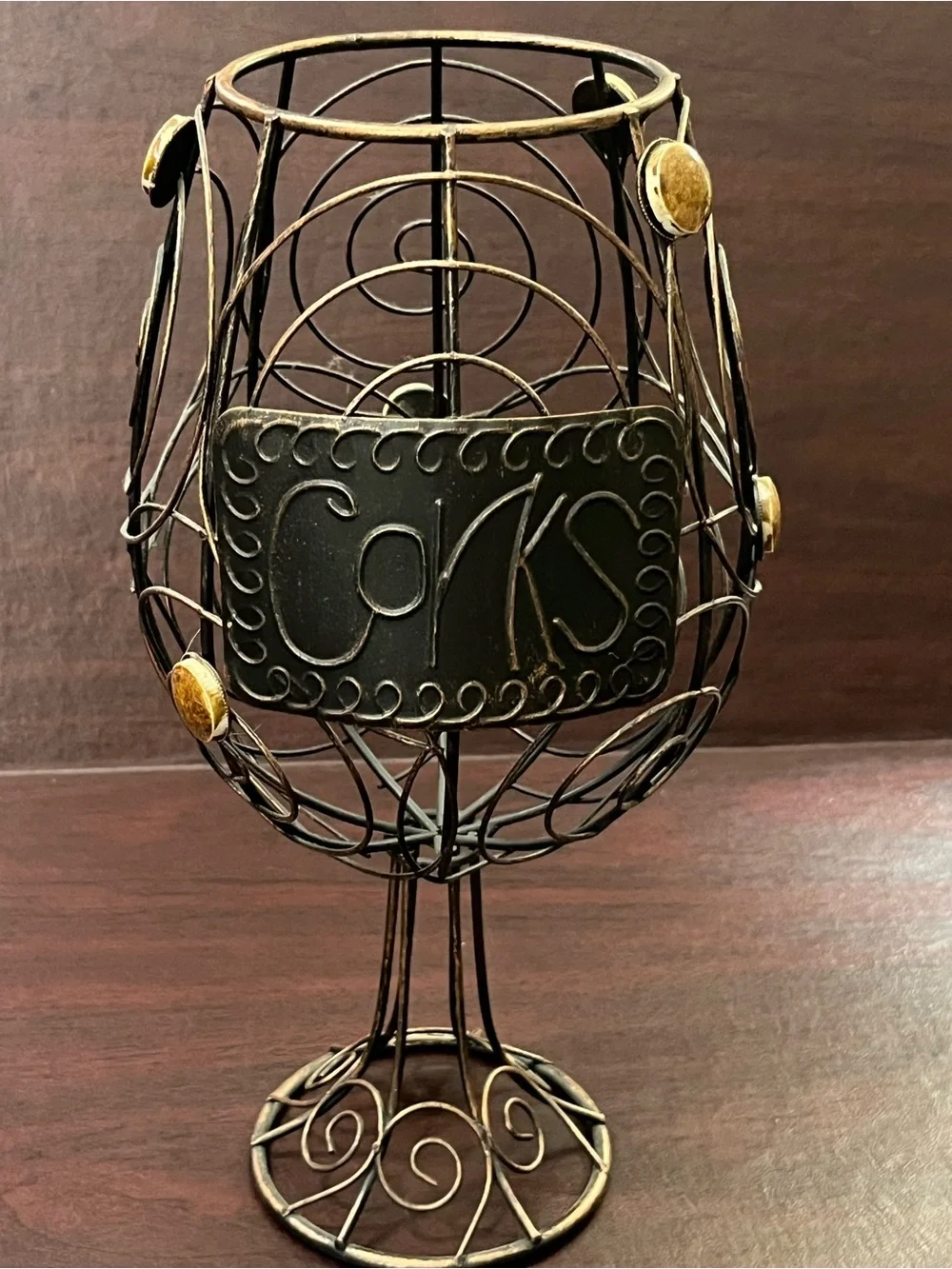 Decorative Corks Display Lantern — Brown Metal Finish